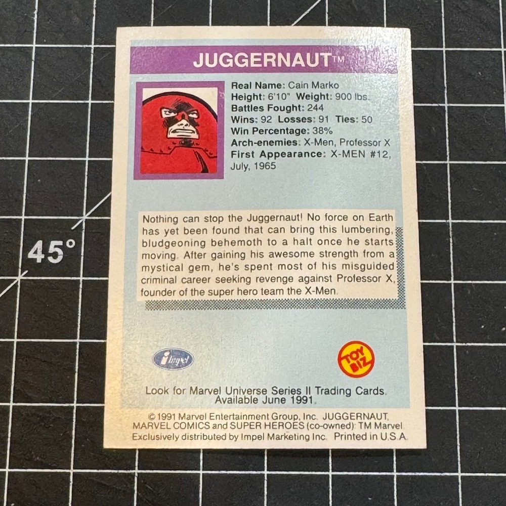 1991 Marvel Universe Series II Juggernaut #73 Super-Villains Impel Trading‎ Card - Picture 2 of 2